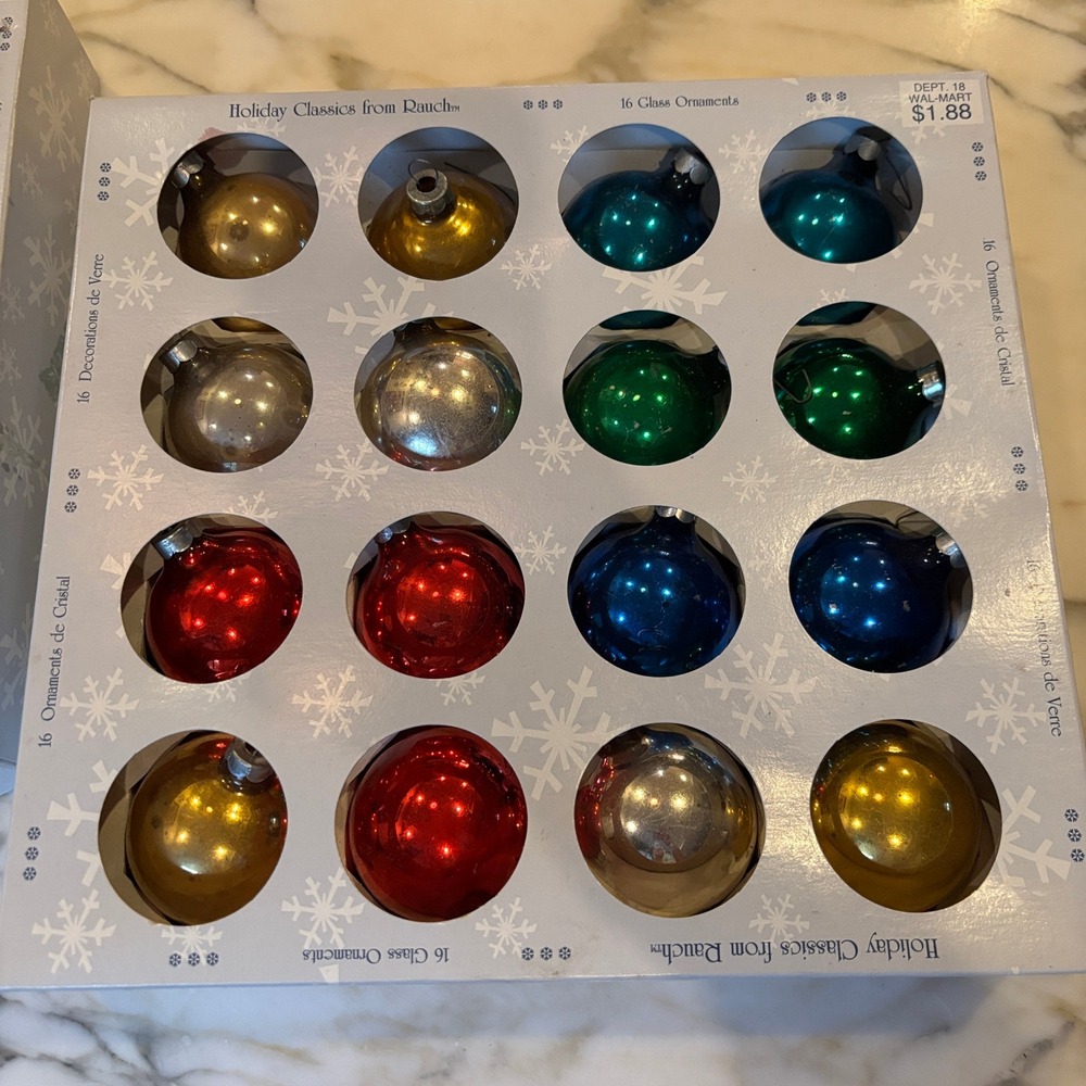 Rauch Multicolor Vintage Holiday Classics Round Ball Glass Ornaments 32ct USA